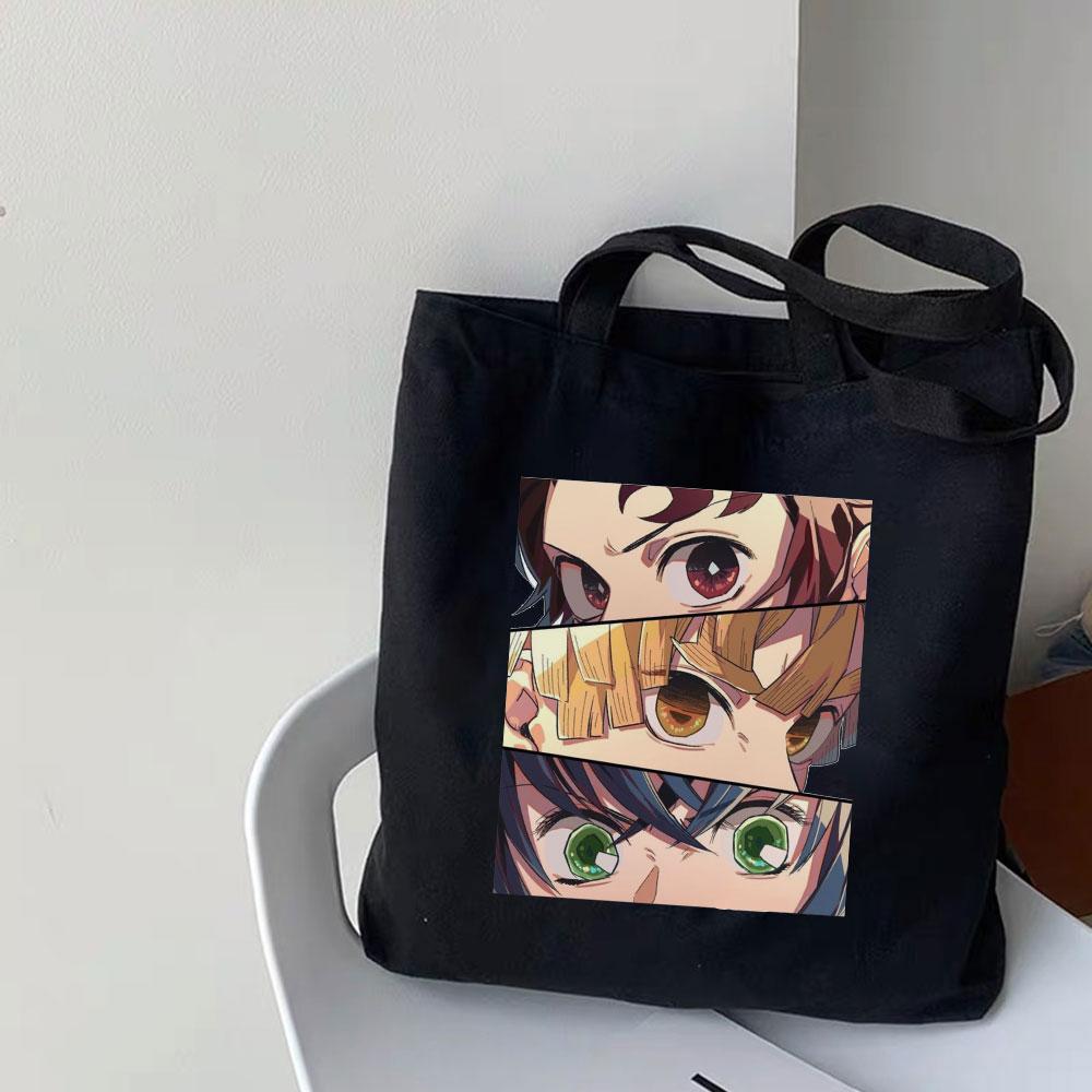 Aidegou17 Japanse Demon Slayer Print Canvas Tote Anime Grappige Vrouwen Tas Grote Capaciteit Casual Cartoon Harajuku Vrouwen Shopper Schoudertassen 34*42cm