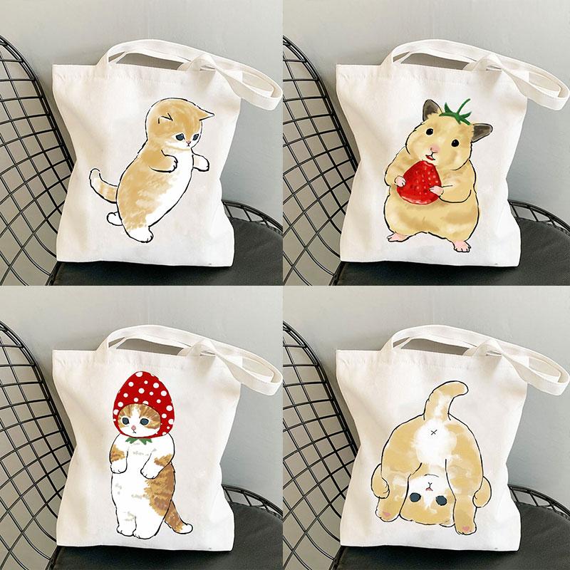 Aidegou2 Kattenhandtas Damesschoudertas met dames Vrijetijdshandtas Outdoor Strandhandtas Opvouwbare boodschappentas Zwart 25*30cm