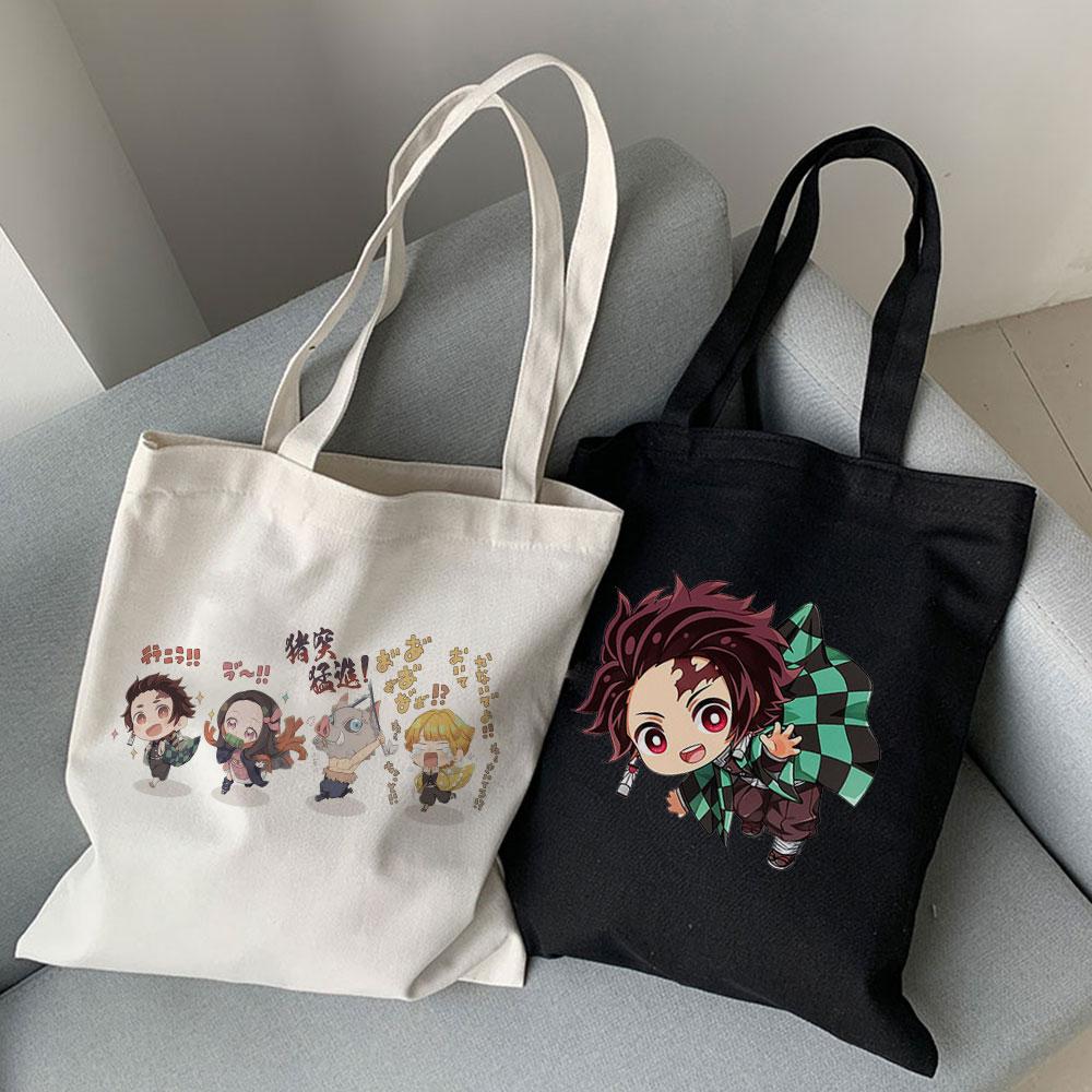 Aidegou30 Japanse Anime Demon Slayer Dames Tassen Harajuku Grappige Canvas Tas Cartoon Grote Capaciteit Shopper Tas Casual Mode Schoudertas 24*26cm