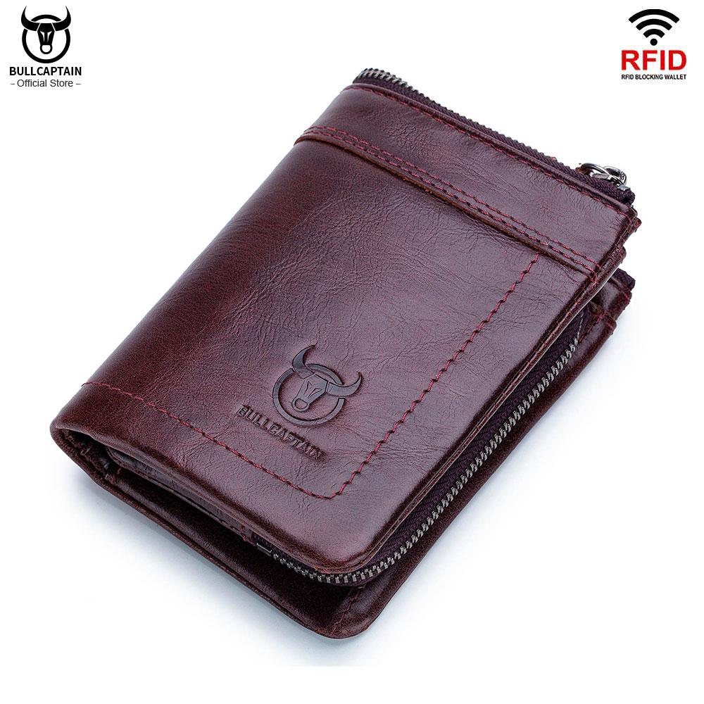 BULLCAPTAIN RFID Mode Lederen Heren Portemonnee Retro Korte Portemonnee Clutch Bag Heren Rits Portemonnee Kaarthouder Portemonnee zwart