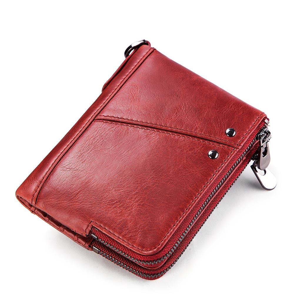 Humerpaul Echt leer RFID Blokkeren Dubbele Rits Heren Portemonnee Bifold Slanke Horizontale Portemonnee BP-BP852-Rood rood
