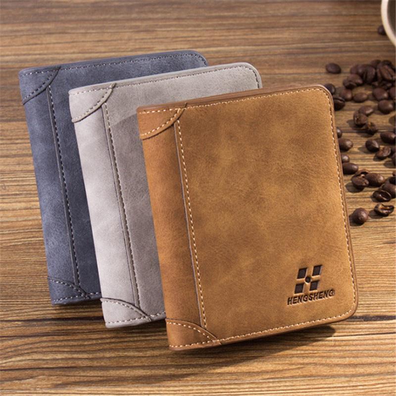 Lovely Home For Family Korte nubuck-portemonnee voor heren, drievoudige portemonnee met meerdere kaarten 9.8cm grijs