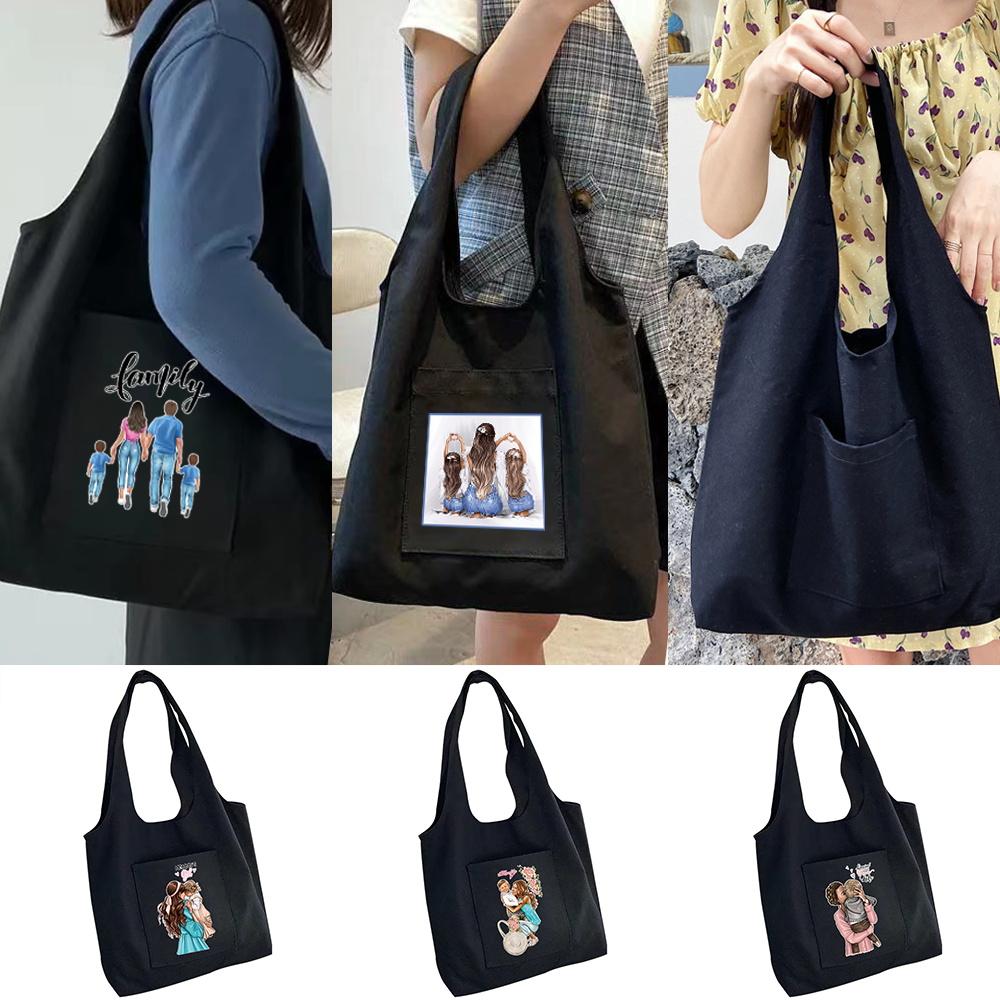 Aidegou15 Canvas Tas Dames Boodschappentassen Commuter Shopper Vest Tas Mom Series Kruidenier Eco Handtassen Student Draagtas Tassen voor Vrouwen 32*35cm zwart