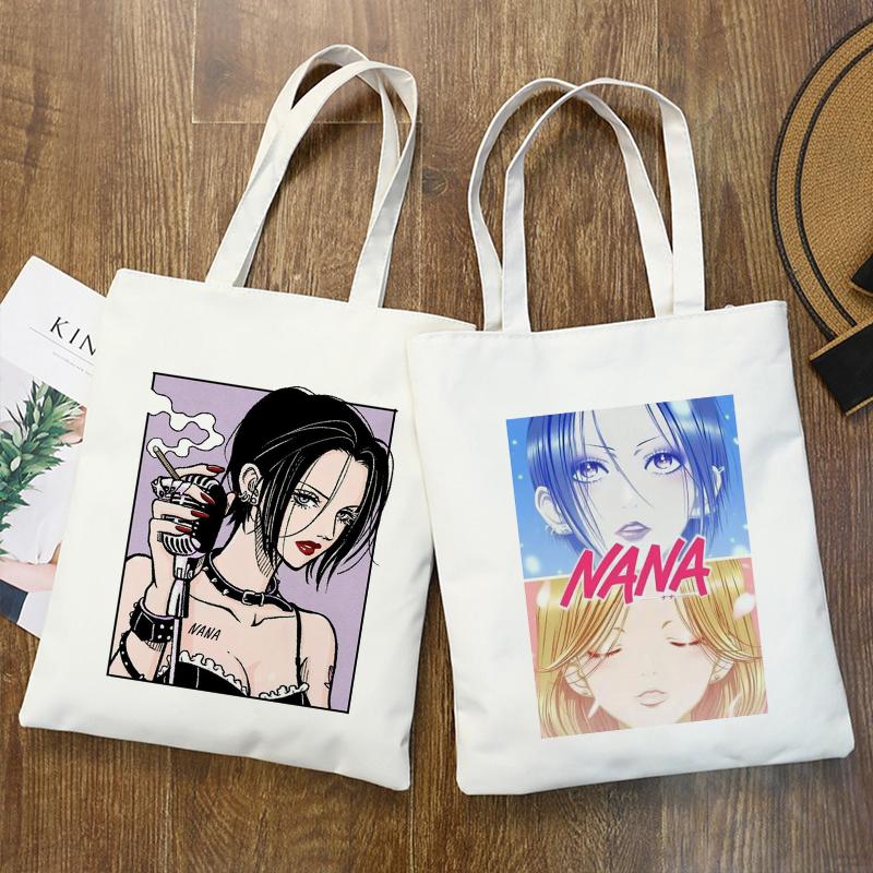 Aidegou15 Boodschappentassen Nana Anime Manga Nana Osaki en Ren Honjo Tote Bag Harajuku Handtassen Schoudertassen Casual Handtas Dames Canvas Tas 34*42cm