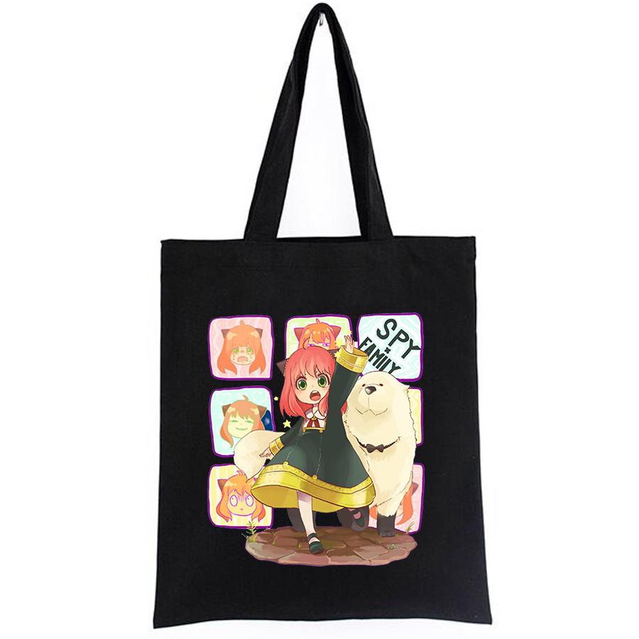 Aidegou19 Spy X Family Grappige Kunst Dame Shopper Tas Vintage Stof Designer Luxe Esthetische Grote Tienermeisjes Tote Tas Leraar Cadeau 24*26cm wit