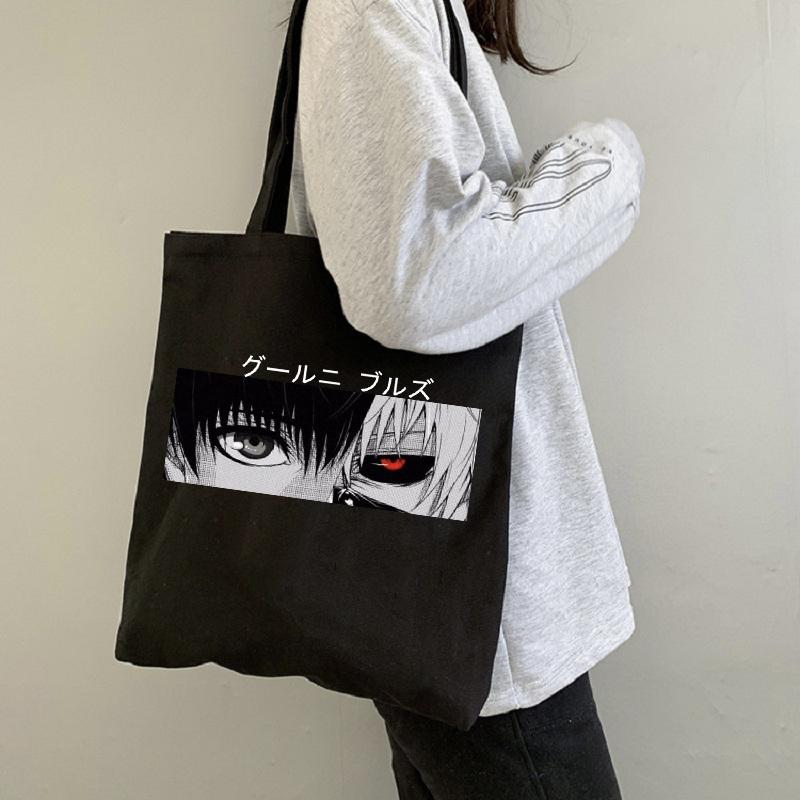 Aidegou20 Japanse Tokyo Ghoul Dark Harajuku Gothic Shopper Tas Grote Capaciteit Dames Canvas Tas Schoudertas Vintage Punk Famale Handtas 24*26cm wit