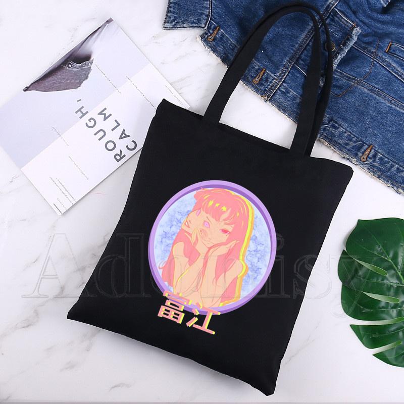 Aidegou17 Junji Ito Custom Tote Bag Shopping Print Origineel Ontwerp Zwarte Unisex Reis Canvas Tassen Eco Opvouwbare Shopper Tas 24*26cm