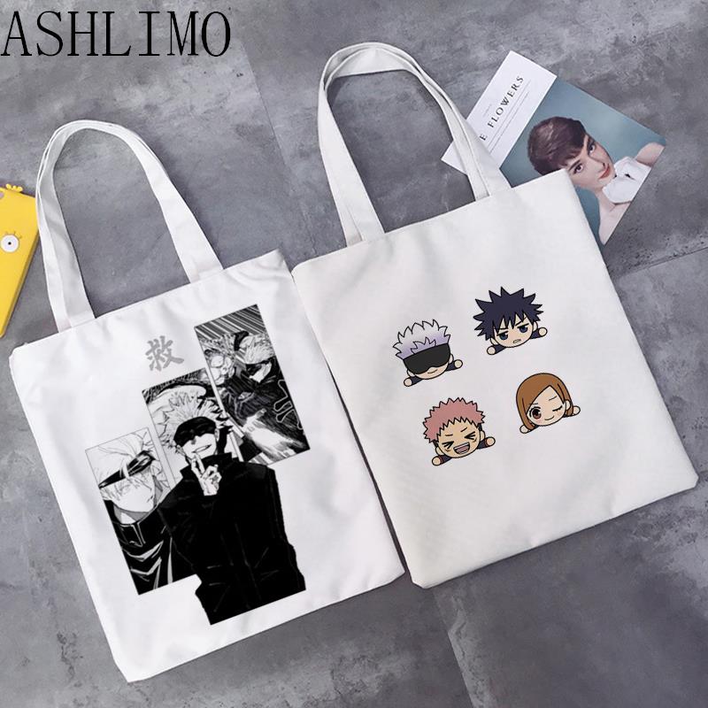 Aidegou17 Vrouwen Tassen Boodschappentas Japan Anime Jujutsu Kaisen Canvas Grote Shopper Tas Herbruikbare Draagtas Esthetiek Handtassen Schoudertas 34*42cm