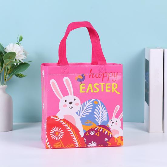 SUNJOY HOUSE 4 stuks Pasen handtas draagbaar handvat kleurrijk ei Bunny niet-geweven stof traktatie Tote Pouch Shopper geschenktas Happy Easter Festival cadeau warm roze kleur
