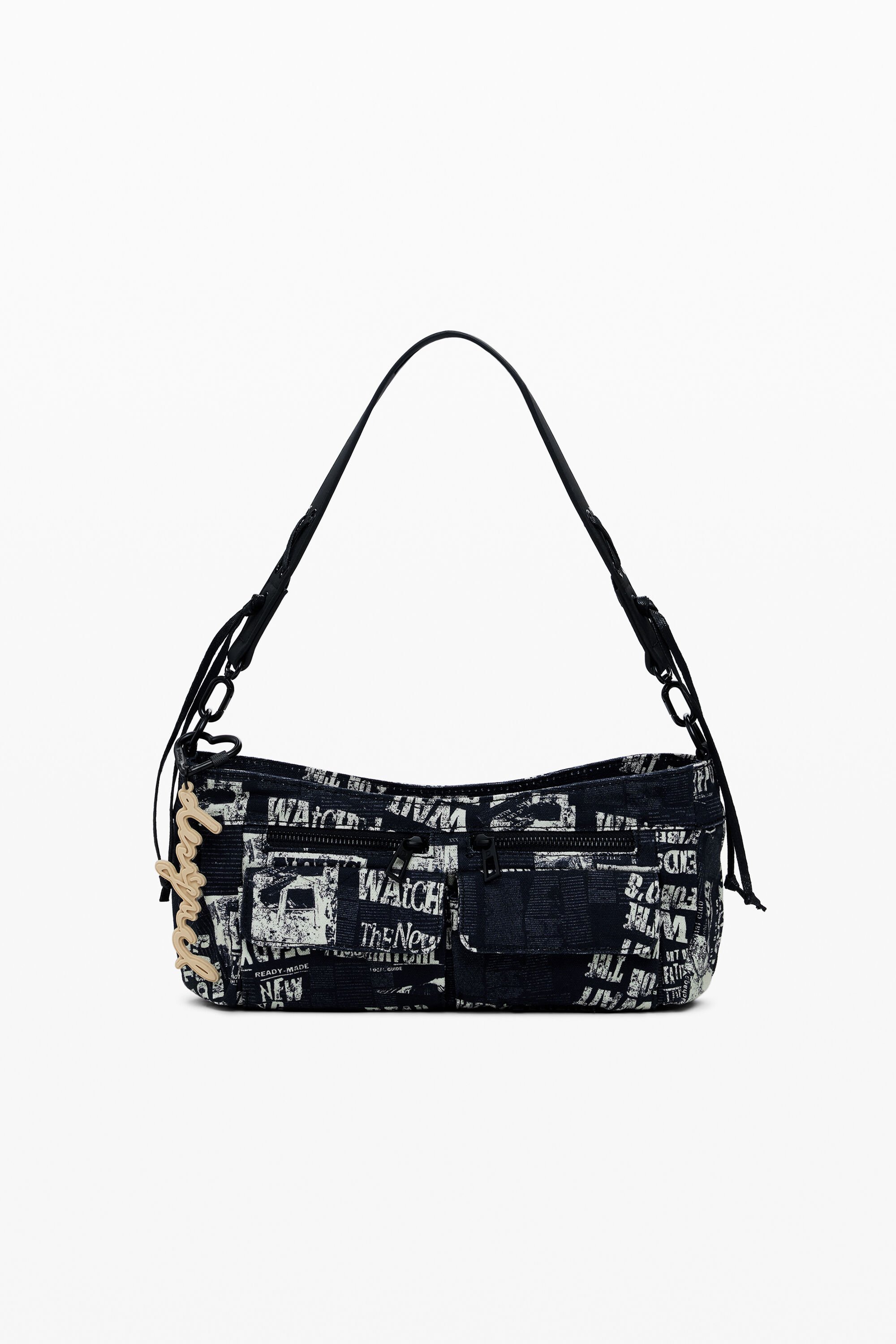 Desigual Middelgrote handtas in krantstijl - BLACK