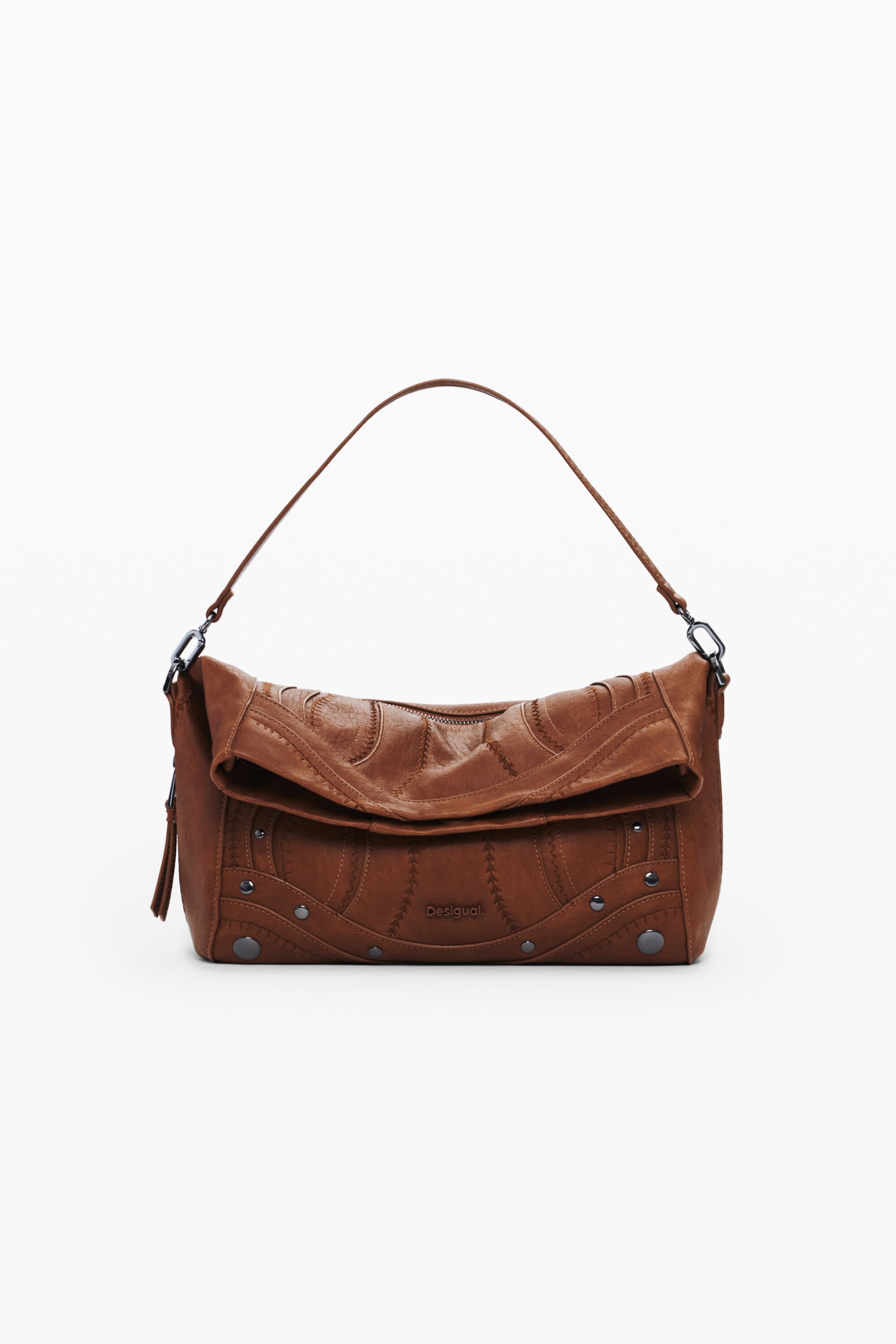 Desigual Middelgrote tas met borduursels in leerlook - BROWN