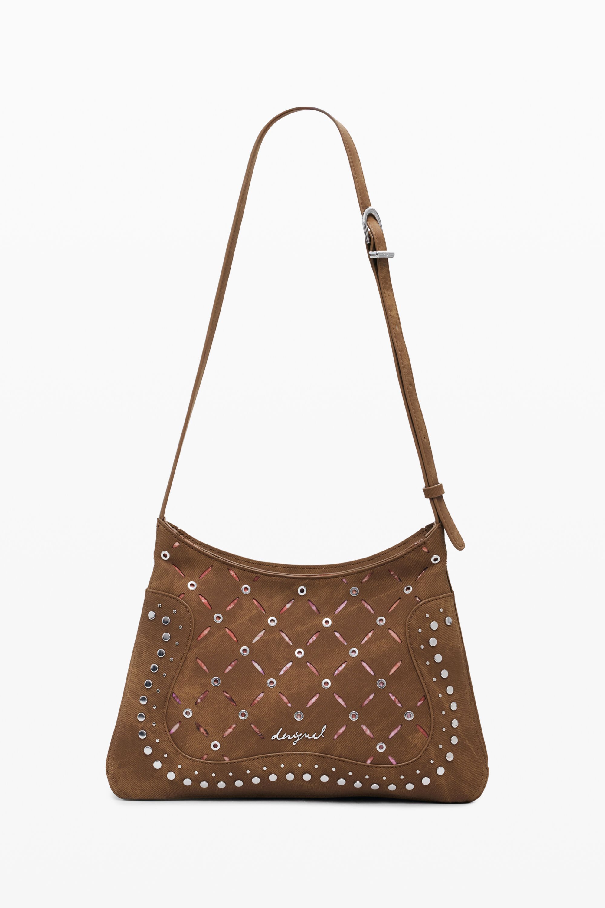 Desigual Middelgrote geperforeerde tas met leerlook - BROWN