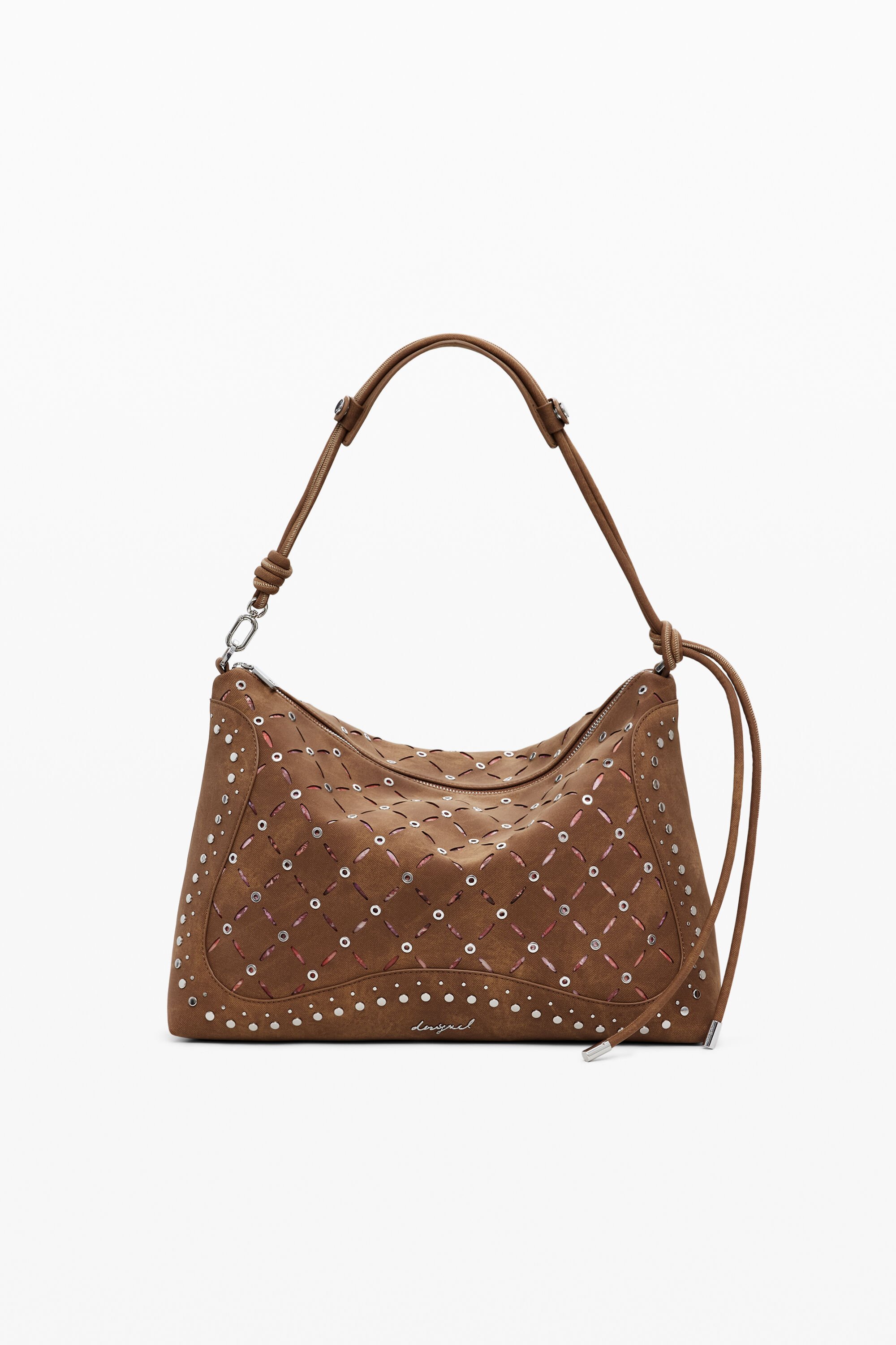 Desigual Middelgrote geperforeerde tas met leerlook - BROWN