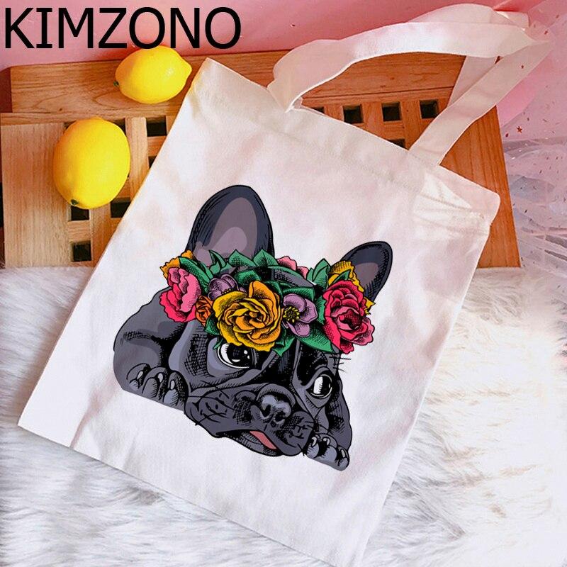 Iaidegou-1 Franse Bulldog boodschappentas handtas katoenen kruidenier eco tas ecobag sacola reciclaje doek sac tissu 34*42cm