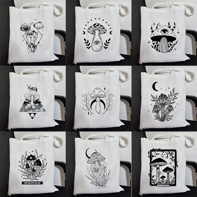 Aidegou15 Vrouwen Schoudertas Gothic Mushroom Canvas Tas Harajuku Hoge Capaciteit Shopper Tas Mode Casual Schoudertassen Tote Shopper Tas 24*26cm