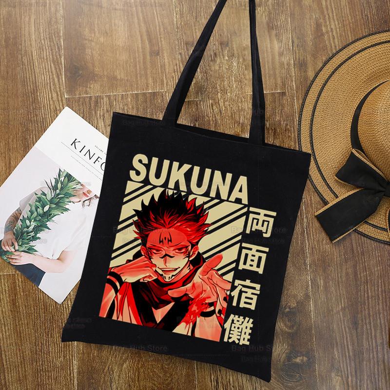 Aidegou19 Jujutsu Kaisen Cartoon Winkelen Canvas Tas Ryomen Sukuna Itadori Yuji Shopper Tas Okkotsu Yuta Gojo Satoru Schoudertassen 34*42cm