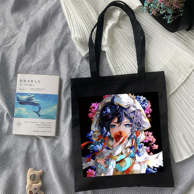 Iaidegou-1 Genshin Impact Mode Canvas Shopper Tassen Dames Gothic Punk Schoudertas Japanse Harajuku Grote Capaciteit Vintage Y2k Handtas 31*36cm