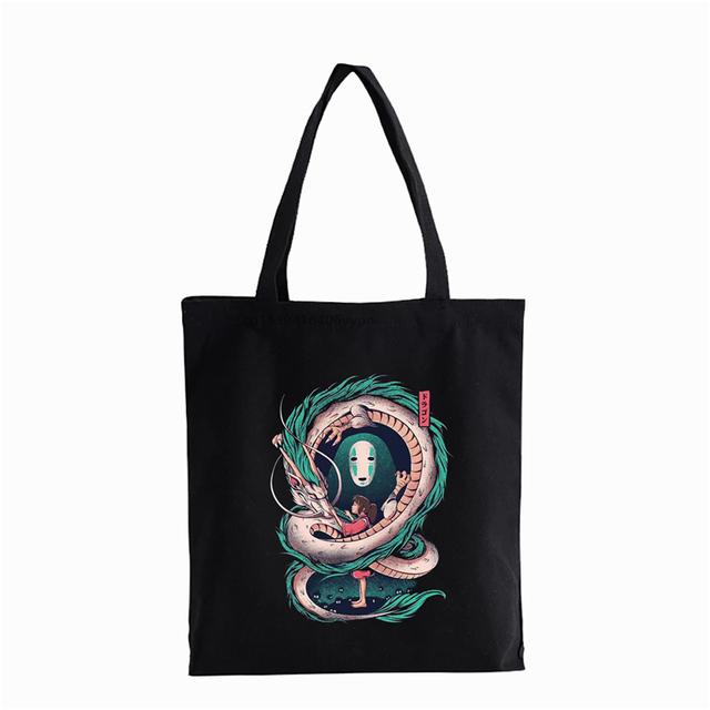 Aidegou20 Spirited Away Faceless Print Shopper tas Herbruikbare dames canvas draagtassen Afdrukken Cartoon Totoro Eco Bag Shopper schoudertassen 31*36cm