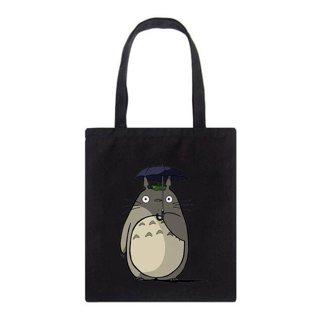 Aidegou17 Fat Totoro Leuke Print Herbruikbare Boodschappentas Dames Tote Bags Afdrukken Eco Bag Cartoon Shopper Vintage Zwarte Schouder Canvas Tassen 31*36cm