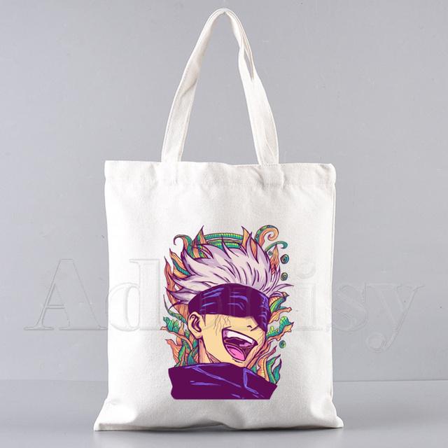 Aidegou17 Jujutsu Kaisen Vrouwen Canvas Boodschappentas Letters Print Vrouwelijke Stoffen Schoudertas Eco Handtas Tote Herbruikbare Boodschappentassen 24*26cm