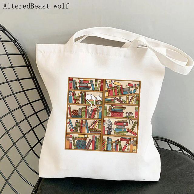 Aidegou31 Vrouwen Shopper tas Halloween Bibliotheek kat Kawaii Tas Harajuku Winkelen Canvas Shopper Tas meisje handtas Tote Schouder Dame Tas 24*26cm
