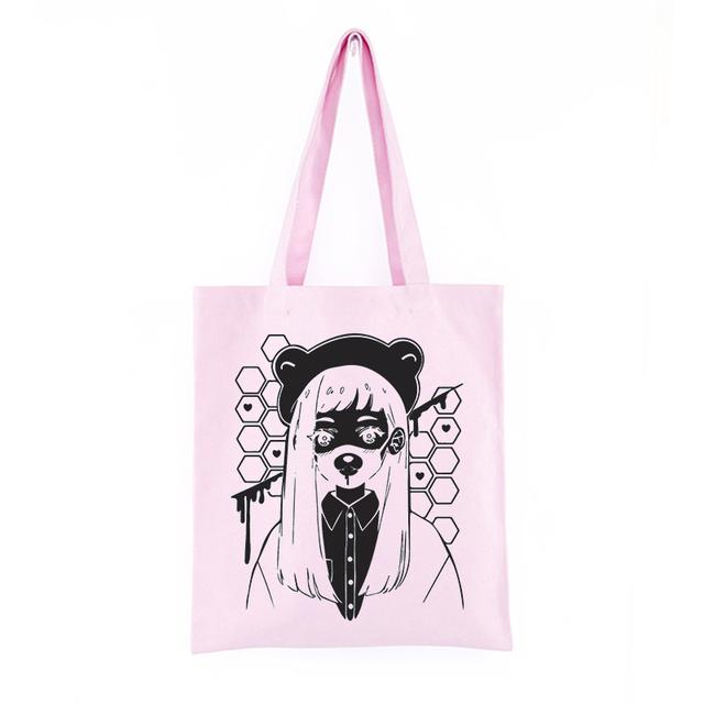 Aidegou31 Japanse anime print canvas tas casual Tote handtas met grote capaciteit kawaii shopper tas leuke cartoon mode dames schoudertassen 24*26cm