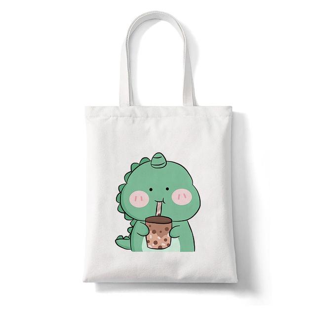 Iaidegou-4 Kawaii Skateboard Kikker Dinosaurus Boodschappentas Herbruikbare Canvas Shopper Tas Tote Bag Handtas Dames Vrouwelijke Katoenen Doek Schoudertas 29*32cm