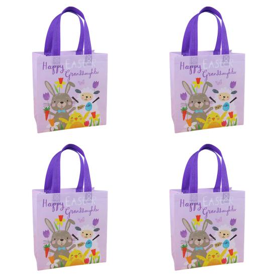 SUNJOY HOUSE 4 stuks Happy Easter handtas draagbaar handvat Bunny kleurrijk ei niet-geweven stof traktatie goodies draagtasje shopper cadeautasje Pasen festival cadeau paars