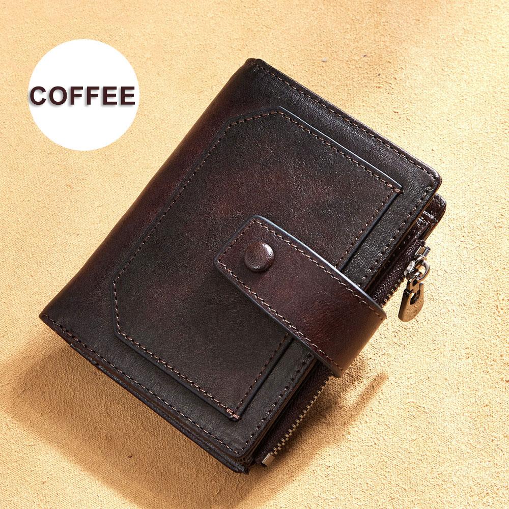 Khalesex Vintage mannen lederen portemonnee RFID blokkeren driebladige korte multifunctionele geldclip grote capaciteit rits portemonnee koffie
