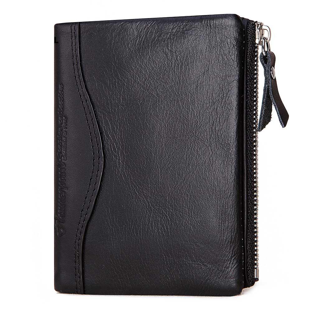 Humerpaul Heren Portemonnee RFID Bescherming Anti-Diefstal Scan Mannelijke Leren Biflod Korte Portemonnee Rits Muntvak Pouch Casual Geldzak BP-BP812-Zwart zwart