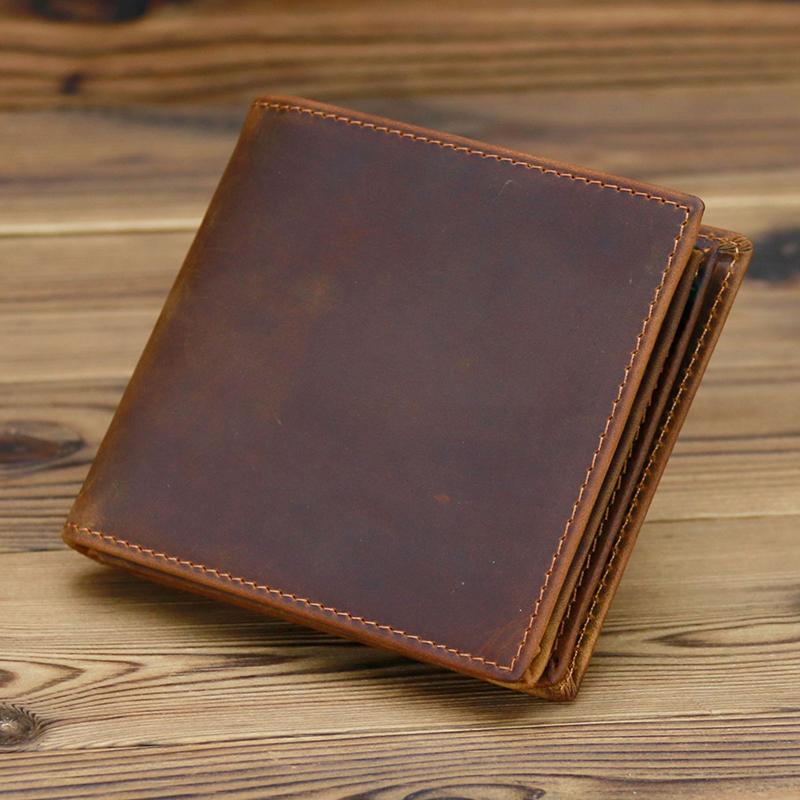 Niubest Heren retro-stijl Crazy Horse lederen creditcard portemonnee rijbewijs ID-kaart tas rits portemonnee met RIFD anti-diefstal borstelfunctie bruin