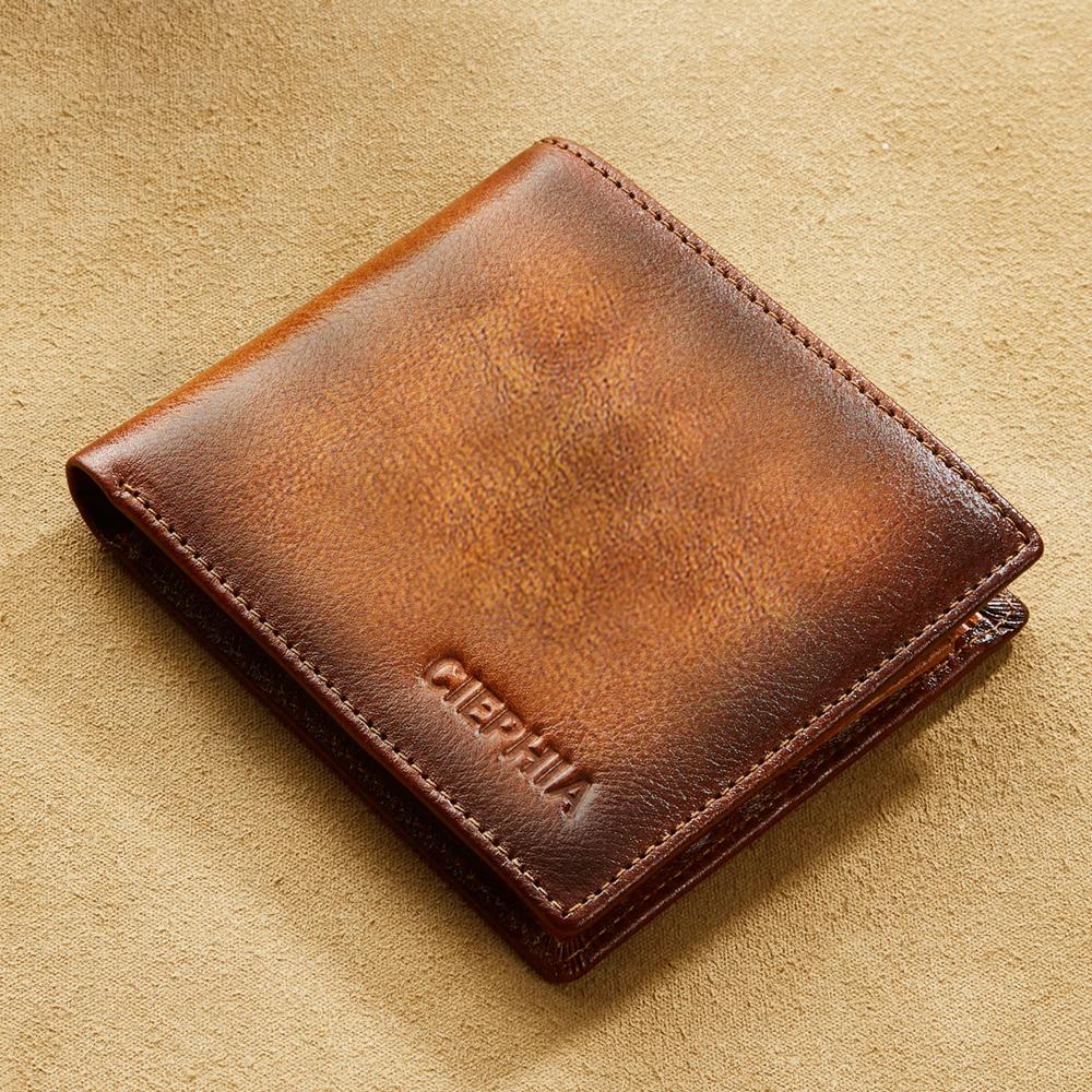 Leather Fashion Bags RFID-blokkerende lederen portemonnee voor heren, grote capaciteit toplaag koeienhuid tweevoudige vintage portemonnee met 2 ID-venstercadeaus voor hem bruin