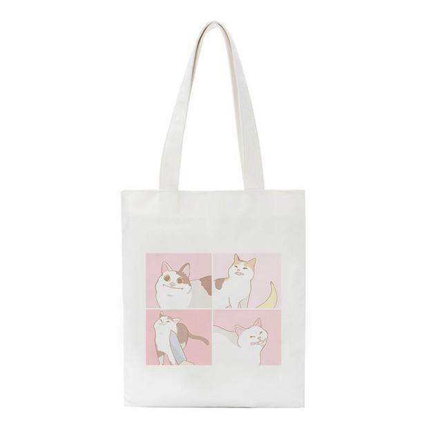 Aidegou2 Hip Hop Schoudertas Kat Schilderen Vrouwelijke Handtassen Canvas Boodschappentas Shopper Tassen Gothic Harajuku Esthetische Schilderen Handtassen 24*26cm