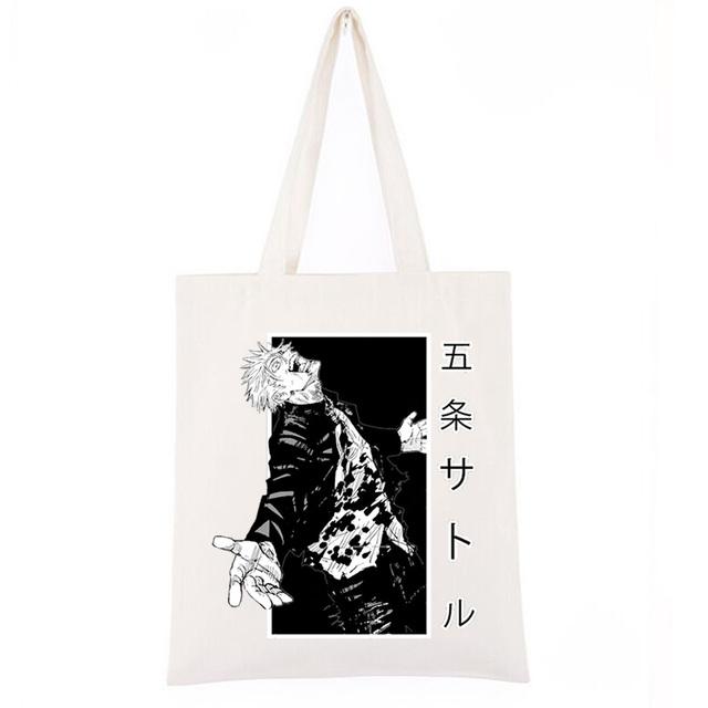 Aidegou17 Jujutsu Kaisen Anime Kpop Zwarte Boodschappentas Koreaanse Vintage Kawaii Canvas Tas Khaki Schoudertassen Nieuwe Dames Handtassen 24*26cm wit