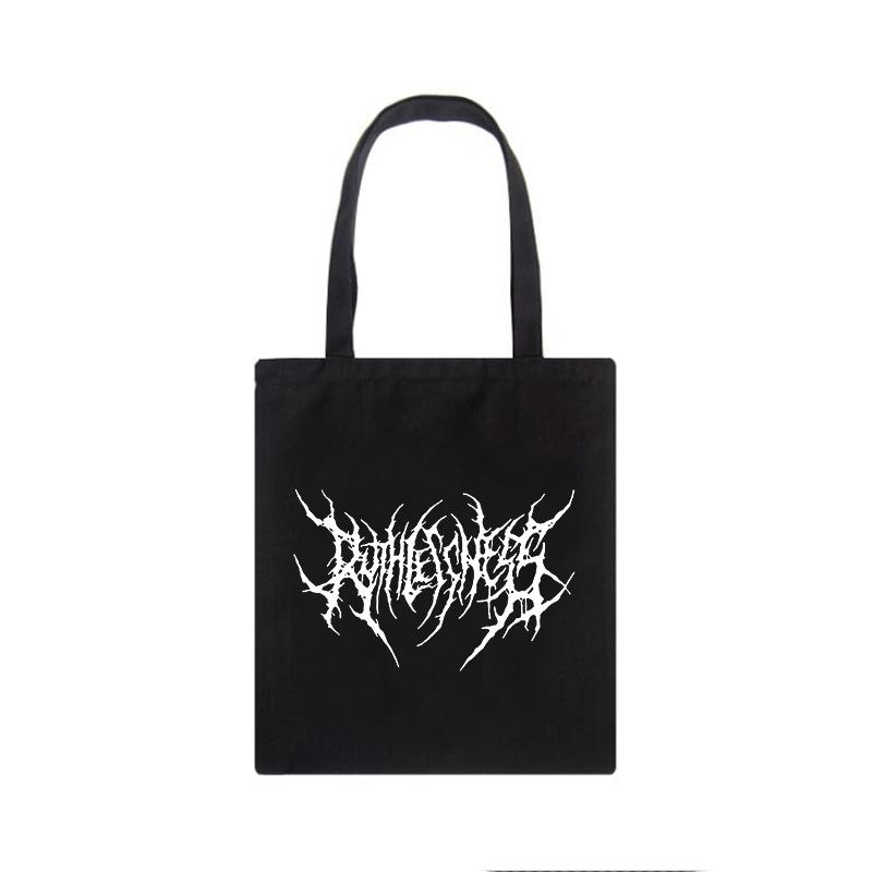 Aidegou19 Gotische dames canvas tas cartoon letter Harajuku casual punk donkere shopper tas grote capaciteit nieuwe grappige hiphop dames schoudertas 31*36cm zwart