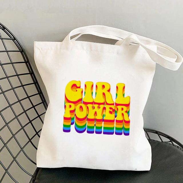Aidegou20 Shopper Girl Power Kleurrijke feministische tas Harajuku vrouwen boodschappentas Canvas shopper tas meisje handtas draagtas schoudertas Lady Bag 24*26cm