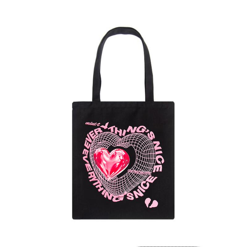 Iaidegou-4 Korea kpop hart print Y2K canvas tas casual Ulzzang vrouwen schoudertassen Harajuku brief punk ins grote capaciteit boodschappentas 31*36cm