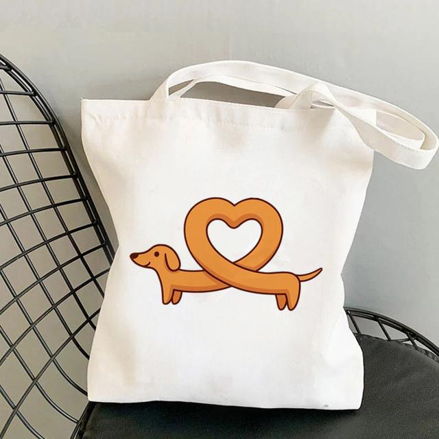 Aidegou31 2021 Shopper Kerst Teckel Bedrukte Tote Bag dames Harajuku shopper handtas meisje Schouder boodschappentas Dame Canvas Tas 24*26cm