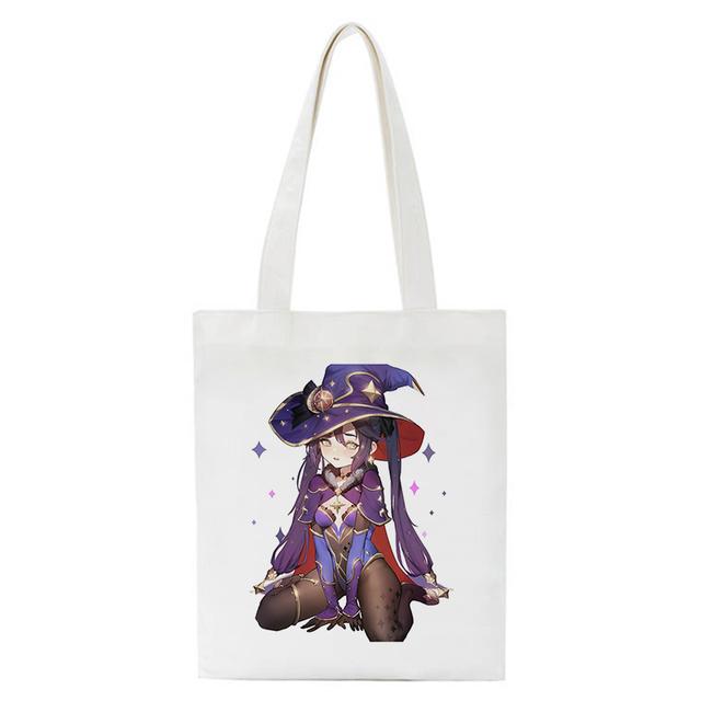 Iaidegou-4 Shopper Genshin Impact Qiqi Anime Boodschappentas Harajuku Canvas Tas Grote Capaciteit Opvouwbare Kawaii Vrouwen Schoudertas Handtas 24*26cm