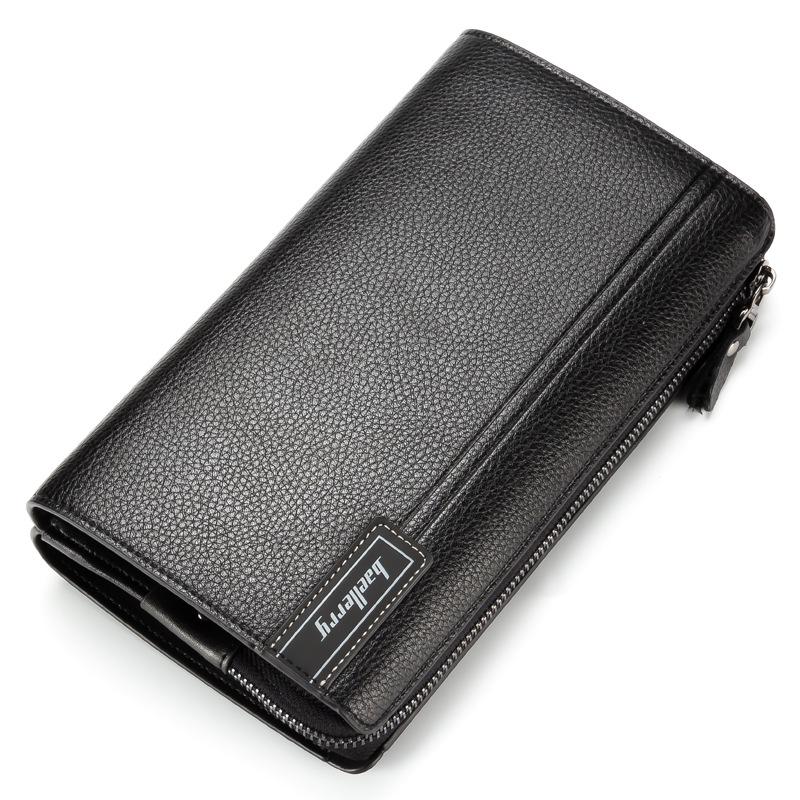 Wilicosh Herenmode Pu-leer Lichee-patroon Clutch Bag Zakelijke mobiele telefoontas Lange portemonnee met meerdere kaarten Cadeau voor vriend Echtgenoot zwart