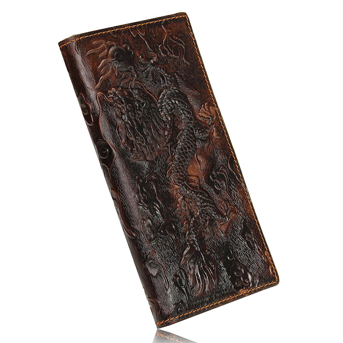 PassionAug Heren Bruin Draak Lange Korte Verticale Portemonnee Munt Geld Kaarthouder Clutch