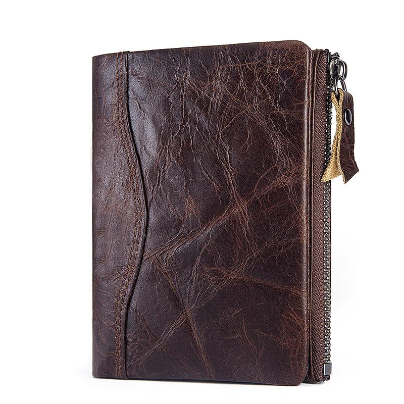 Humerpaul Heren Portemonnee RFID Bescherming Anti-Diefstal Scan Mannelijke Leren Biflod Korte Portemonnee Rits Muntvak Pouch Casual Geldzak BP-BP812 koffie
