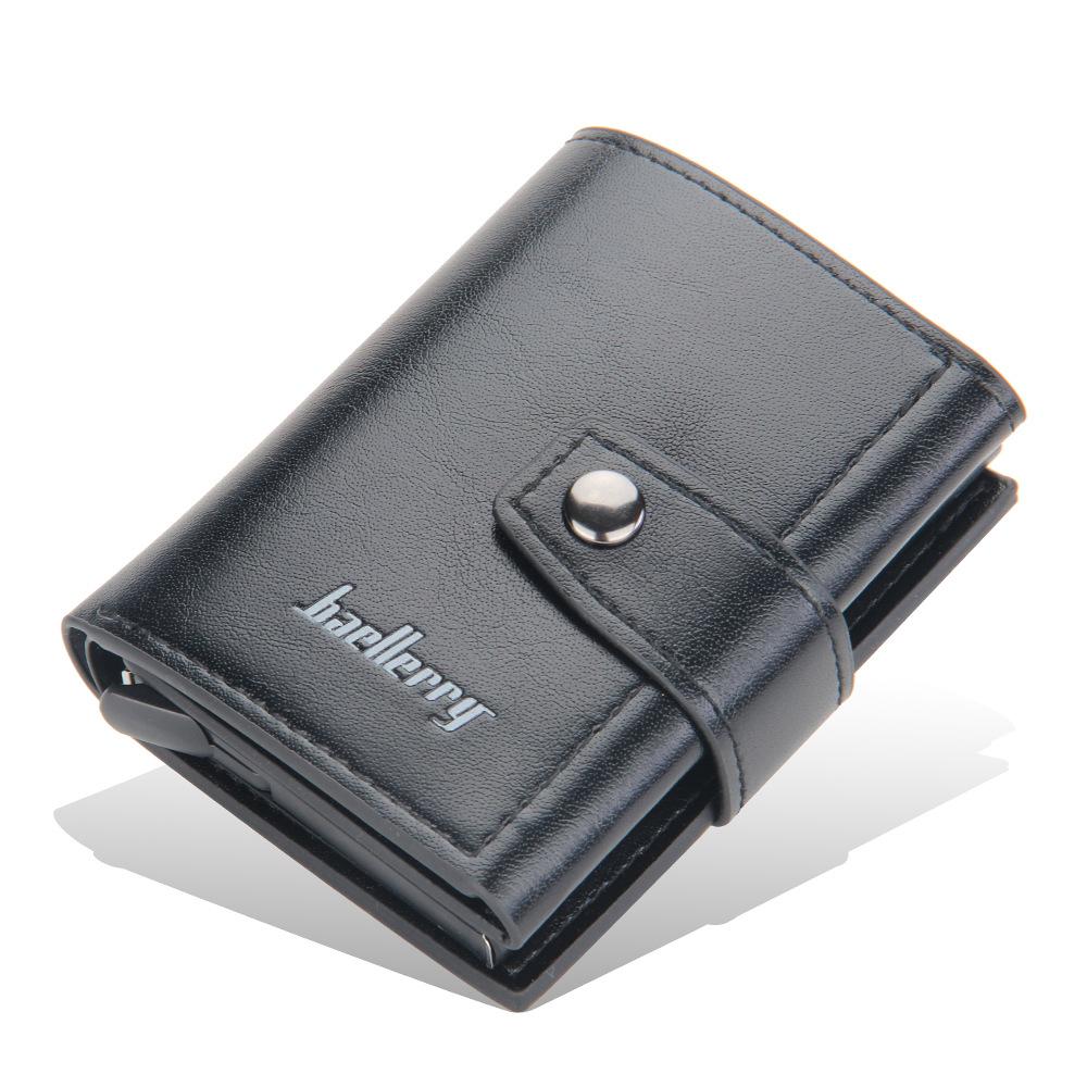 Wilicosh Men and Women Short Trifold Wallet Aluminum Rfid Blocking Card Holder Hasp Slim Pop Up Card Case zwart