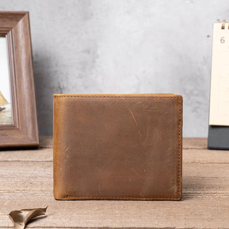 Niubest Retro-stijl Crazy Horse lederen creditcard portemonnee voor heren, rijbewijs, ID-kaarttas, slim-fit portemonnees bruin
