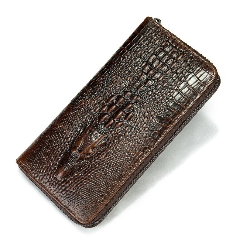 VIA ROMA Hold Bag Leren Portemonnee Heren Krokodillenprint Koeienhuid Geldclip Zakelijk Lange portemonnee met meerdere kaarten One Size