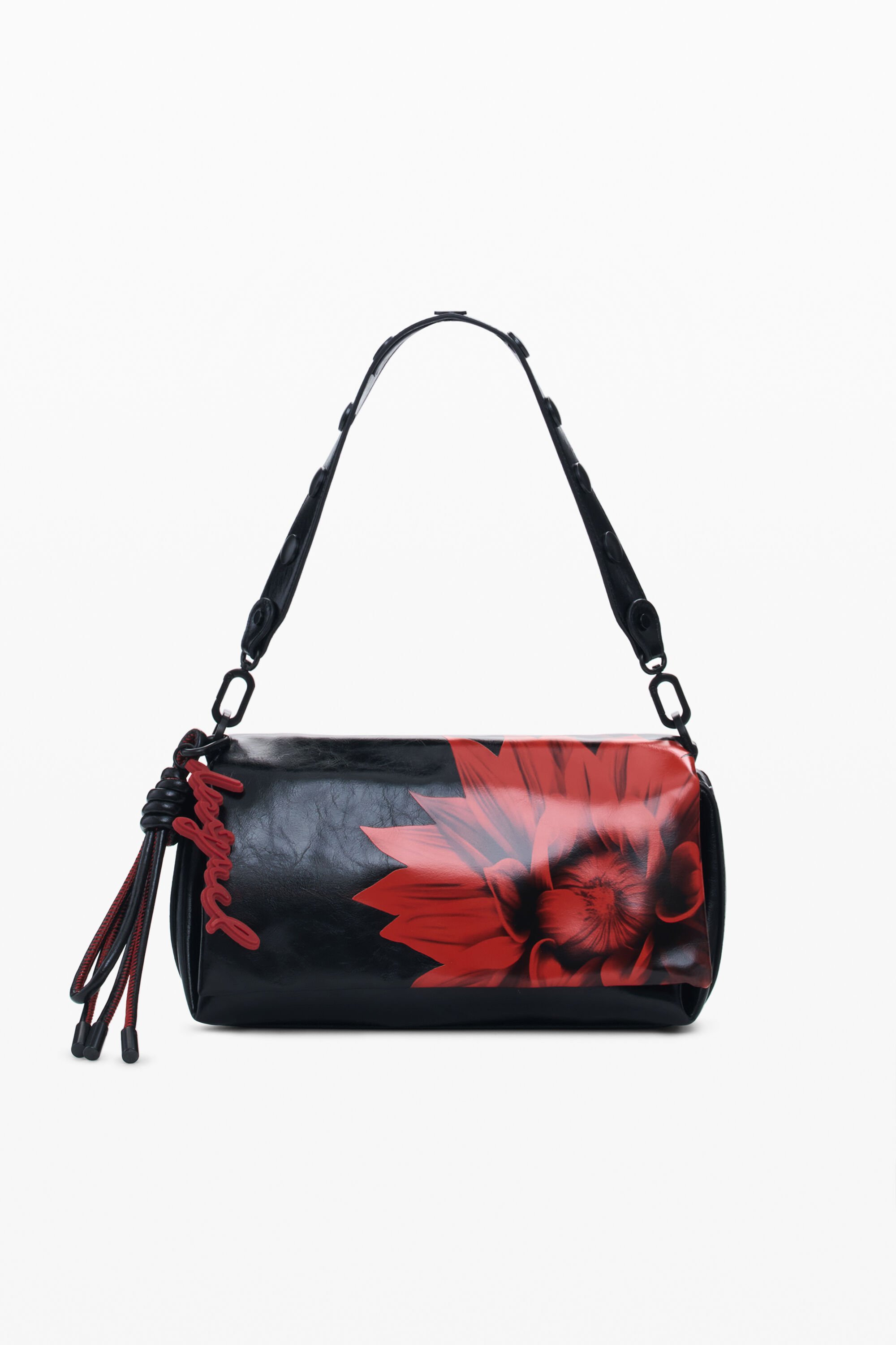 Desigual Middelgrote schoudertas met glanzende bloem - BLACK