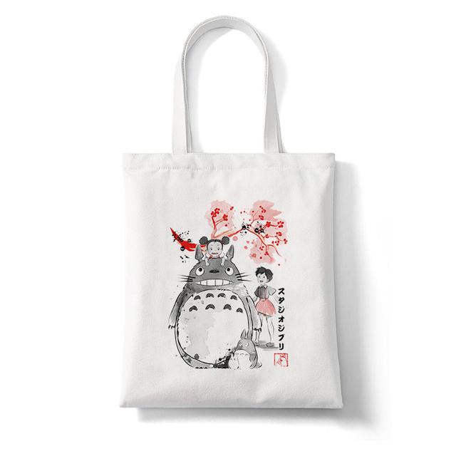Aidegou15 Totoro Studio Ghibli Miyazaki Hayao Shopper Bag Anime Tassen Cartoon Print Boodschappentassen Eco Canvas Draagtas Pacakge Strandhandtas 24*26cm