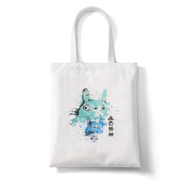 Aidegou15 Totoro Studio Ghibli Miyazaki Hayao Shopper Bag Anime Tassen Cartoon Print Boodschappentassen Eco Canvas Draagtas Pacakge Strandhandtas 31*36cm