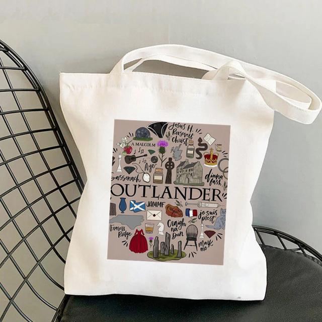 Iaidegou-4 Shopper Outlander Characters Icons Bag Harajuku dames Shopping Bag Canvas Shopper Bag meisjes handtas Tote Bag Schoudertas Damestas 24*26cm