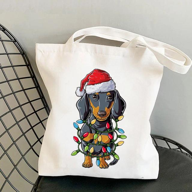 Aidegou20 Shopper Bruine Teckel met Harten in liefde Tote Bag vrouwen Harajuku shopper handtas meisje Schouder boodschappentas Lady Canvas Bag 34*42cm